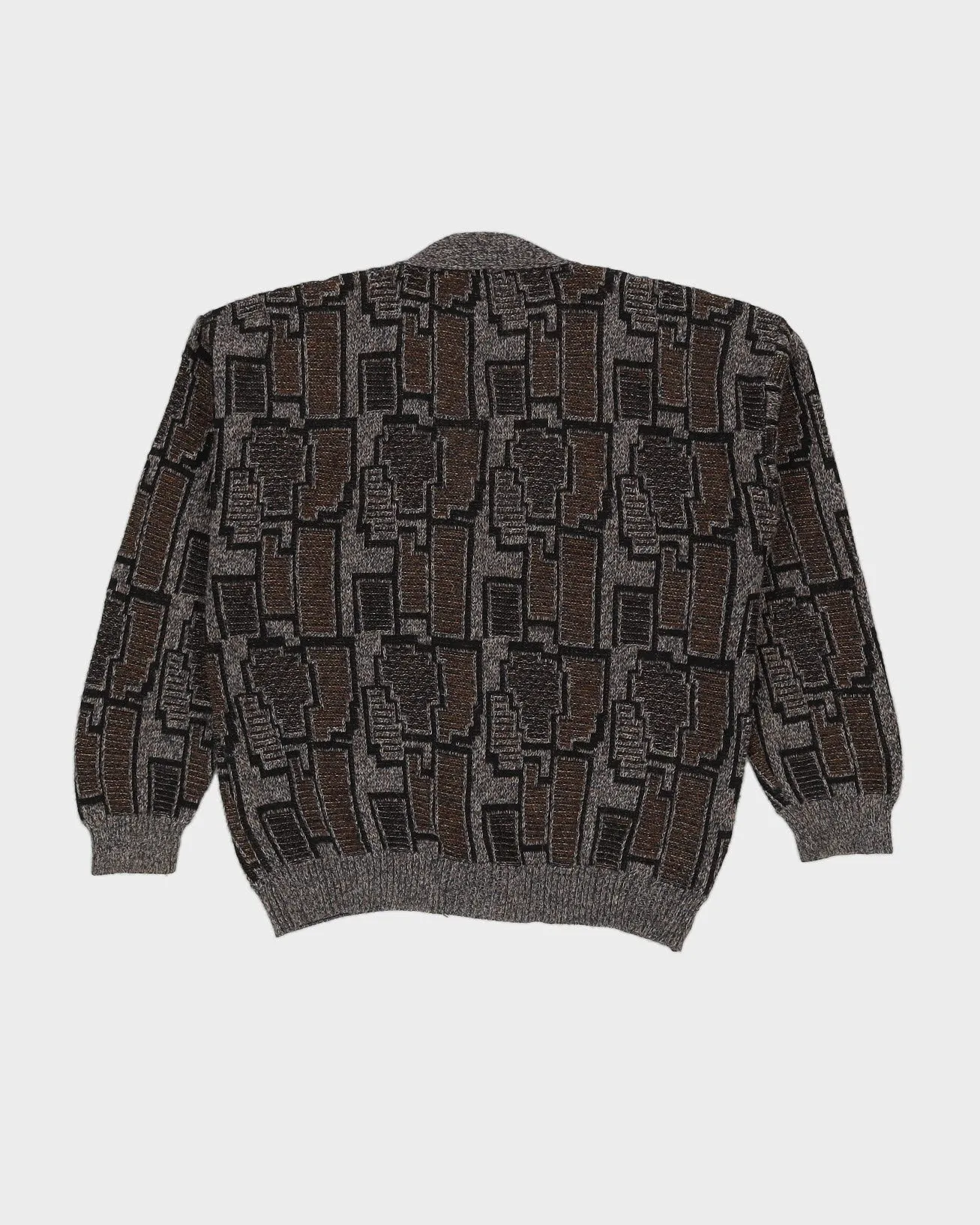 00s Brown Patterned Knitted Cardigan - XXL