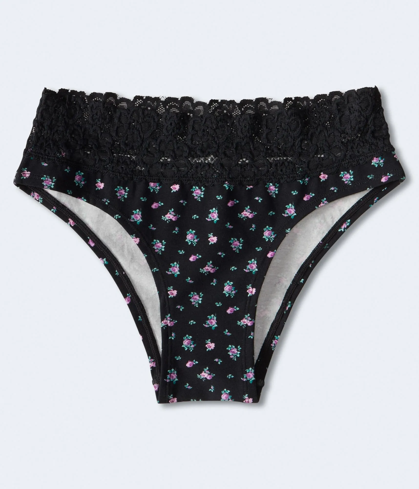 Aeropostale Womens' Floral Lace-Trim Cheeky -  - Size M - Cotton - Teen Fashion & Clothing Black