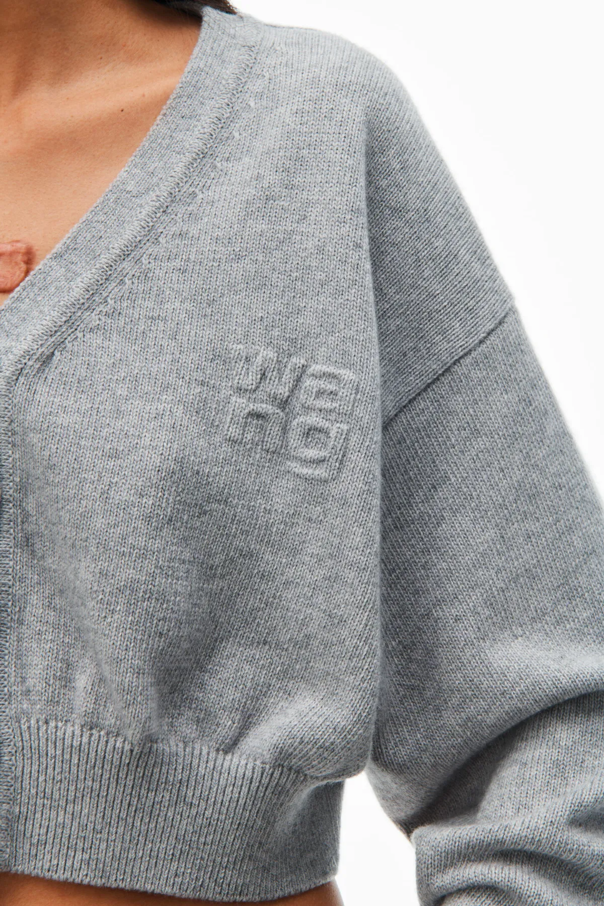 alexanderwang.t Longsleeve V-Neck Logo Cardigan - Heather Grey