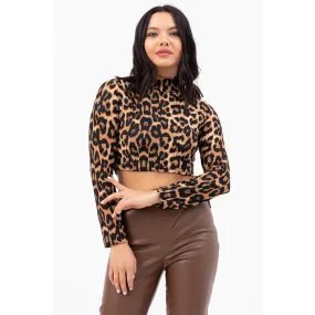 Animal Print Turtleneck Crop Blouse