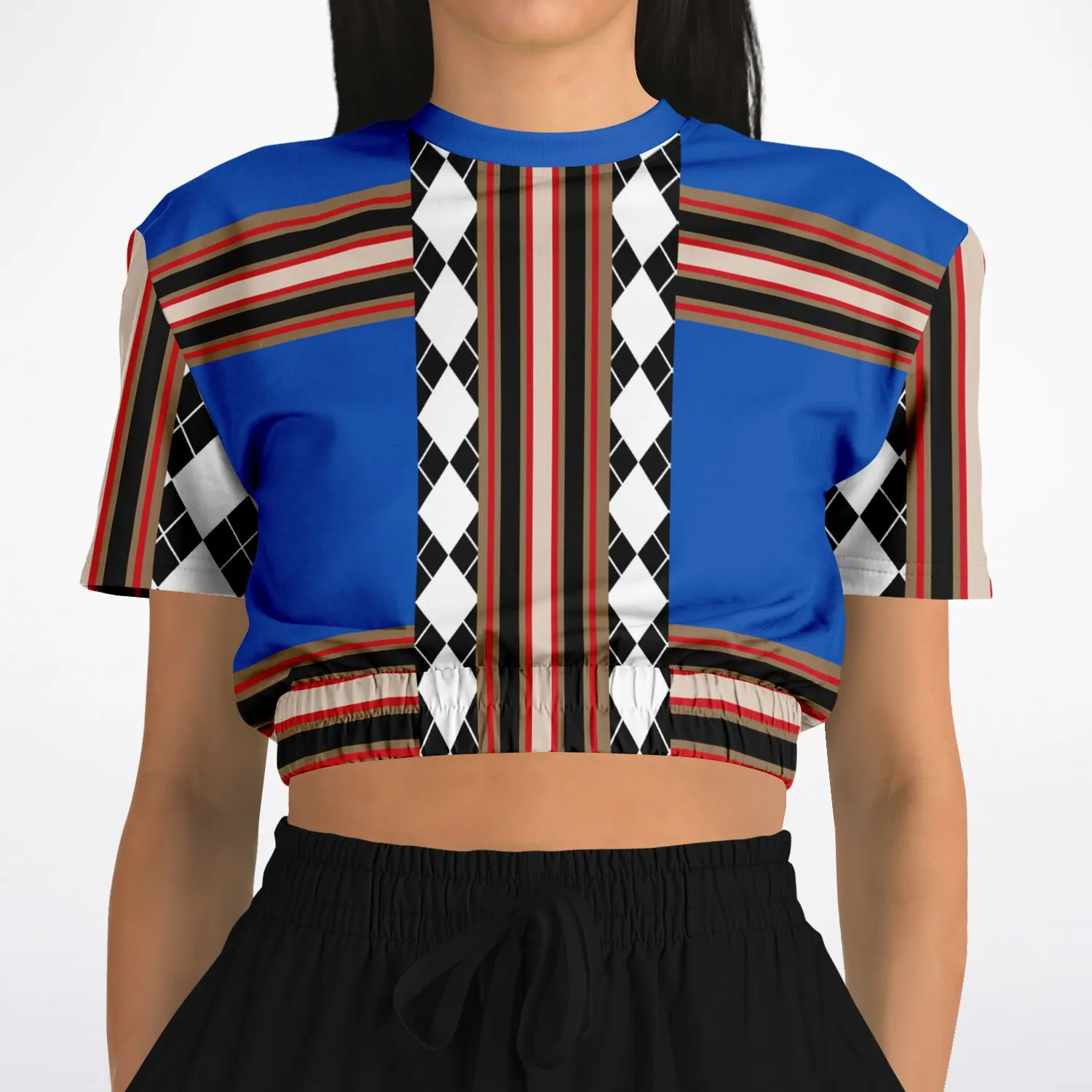 Argyle Blue DLX Short Sleeve Cropped Eco-Poly Sweater