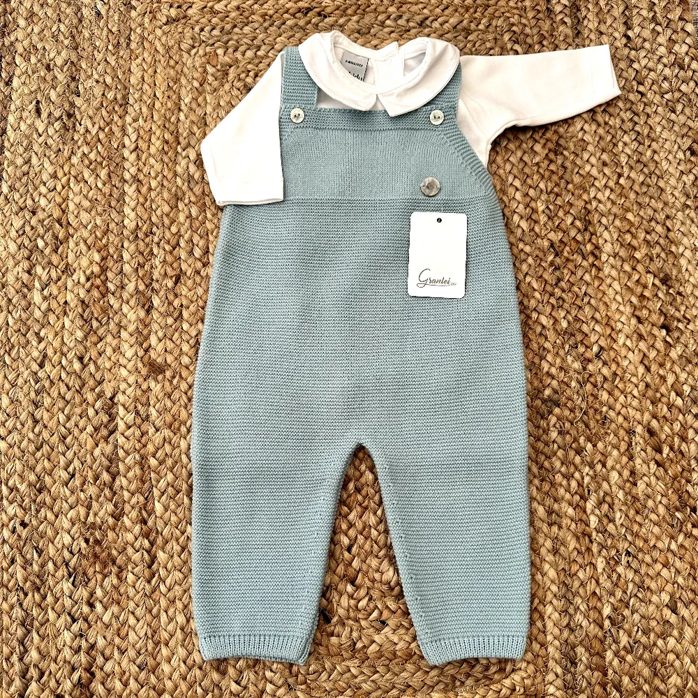 Artesania Granlei Boys Blue Fine Knit Dungarees and Vest Set