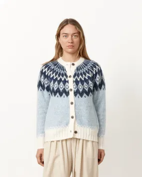 Frosty Blue Ashwood Fair Isle Cardigan with Elegant Patterns