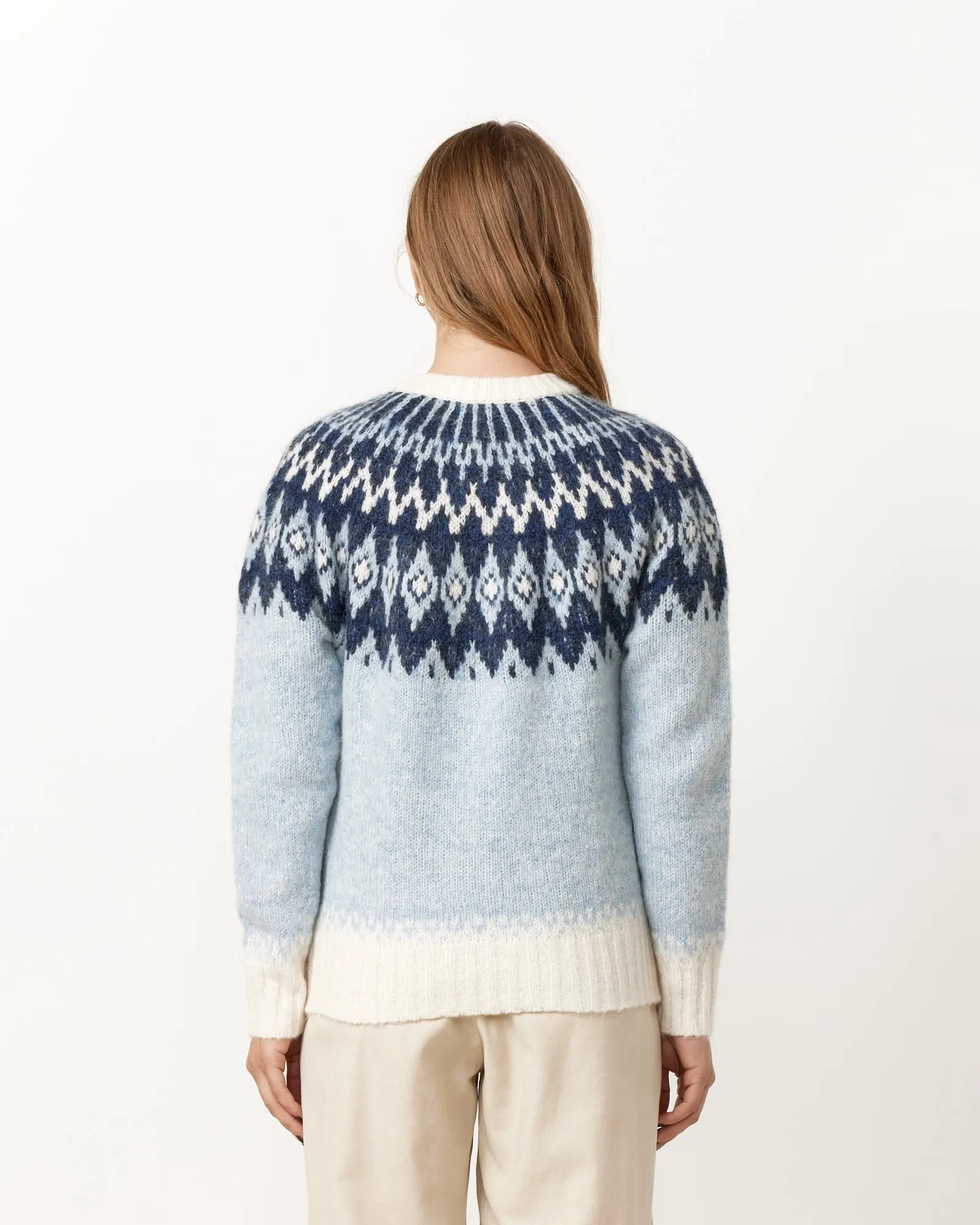 Frosty Blue Ashwood Fair Isle Cardigan with Elegant Patterns