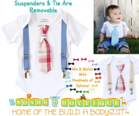 Baby Boy Outfits for Spring - Summer Baby Boy Clothes - Plaid - Preppy - Tie and Suspender Outfit - Blue - Burgundy - Tan - Cape Cod - Boat