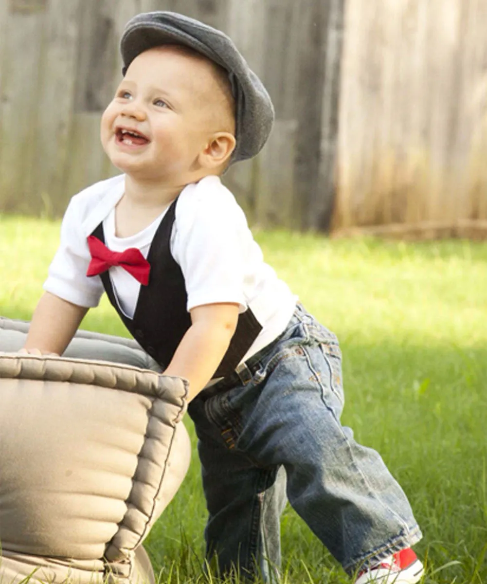 Baby Boy Tuxedo Outfit Black Vest Black Bow Tie Newborn Infant Tux