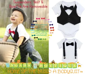 Baby Boy Tuxedo Outfit Black Vest Black Bow Tie Newborn Infant Tux