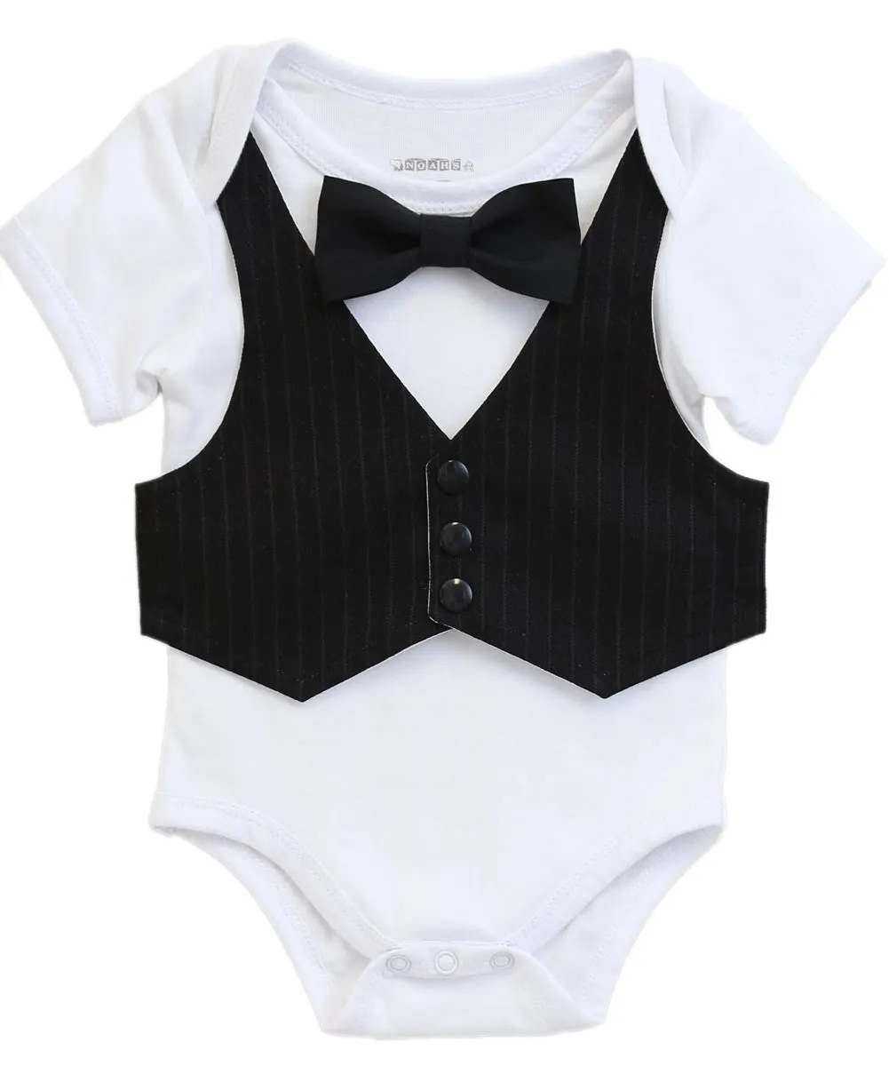 Baby Boy Tuxedo Outfit Black Vest Black Bow Tie Newborn Infant Tux