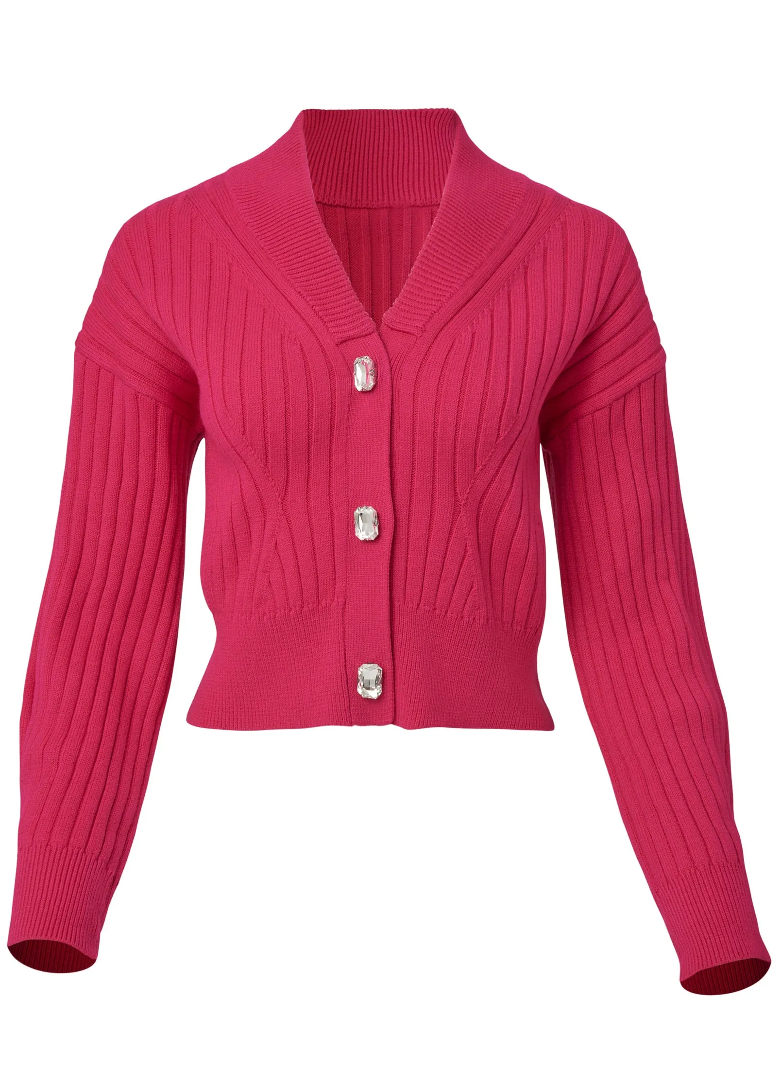 Bejeweled Button Cardigan  - Hot Pink