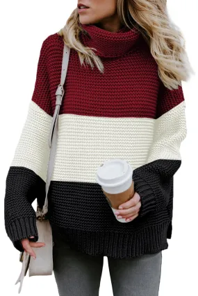 Black Color Block Pullover Long Sleeves Sweater