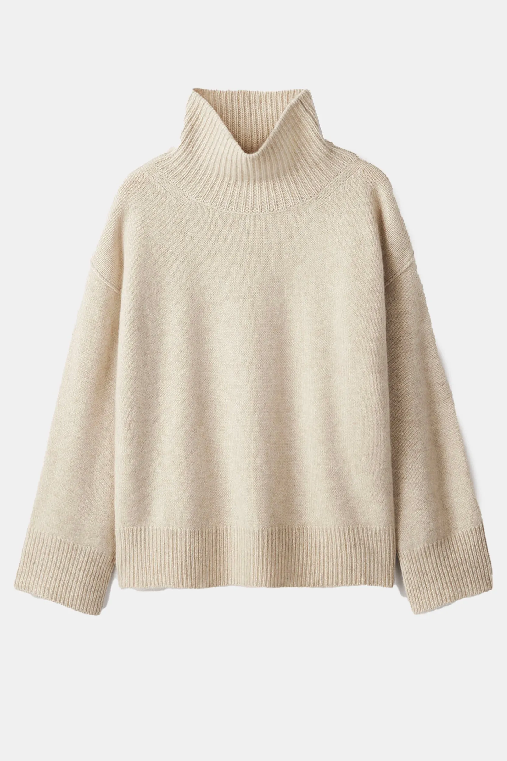 Boyfriend Turtleneck Cashmere Sweater in Sand