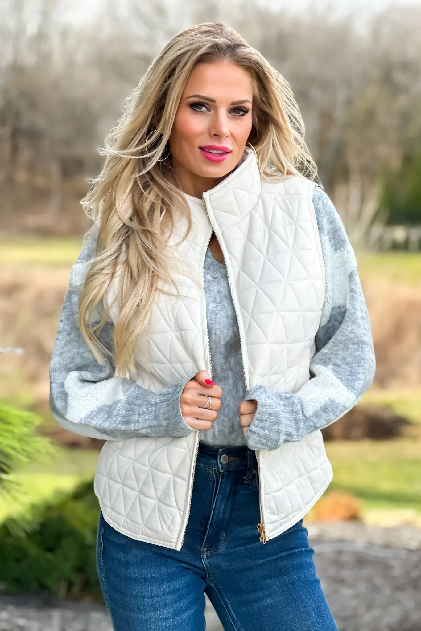 Bringing Cheer Quilted Knit Vest : Cream