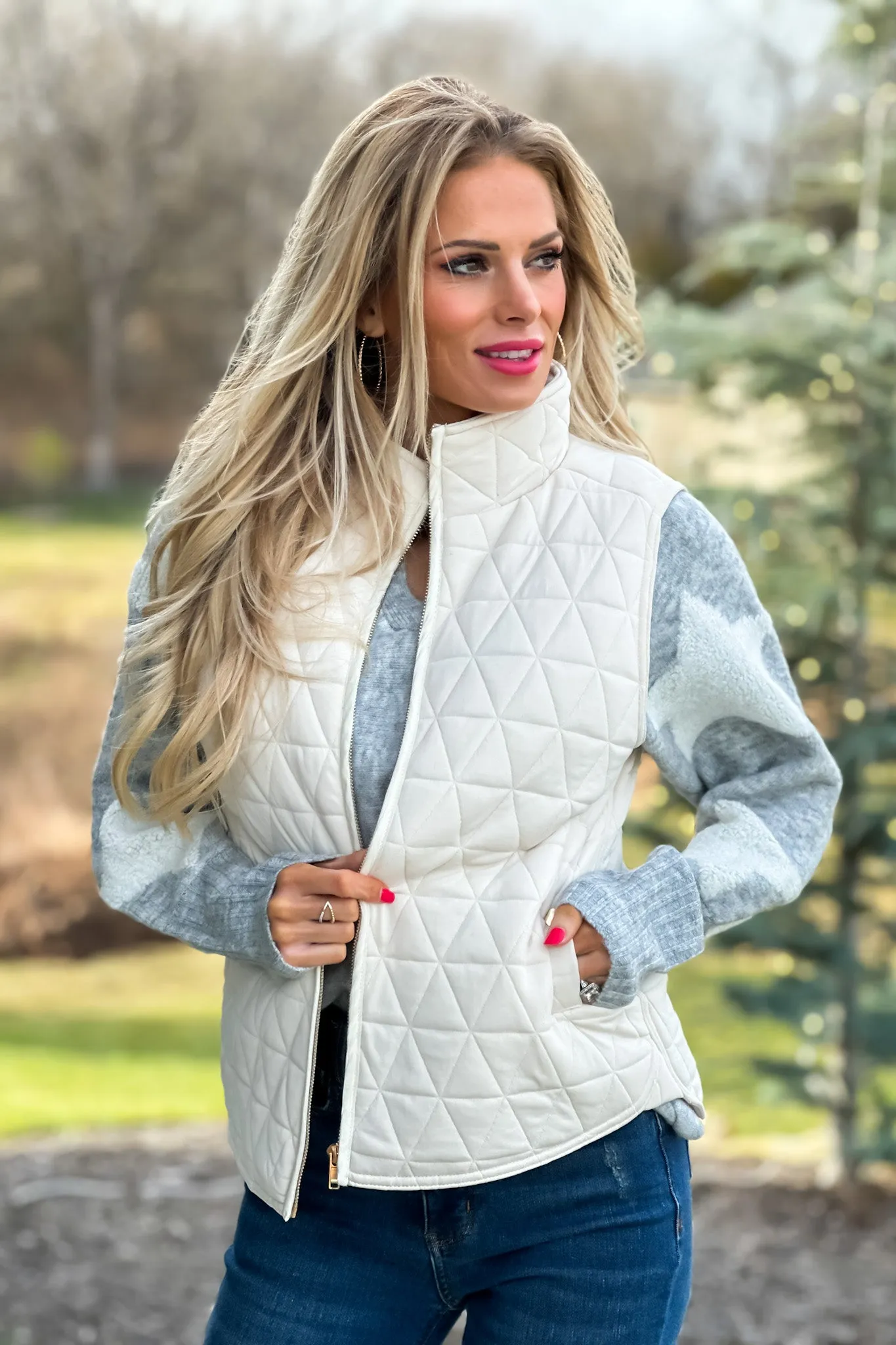 Bringing Cheer Quilted Knit Vest : Cream