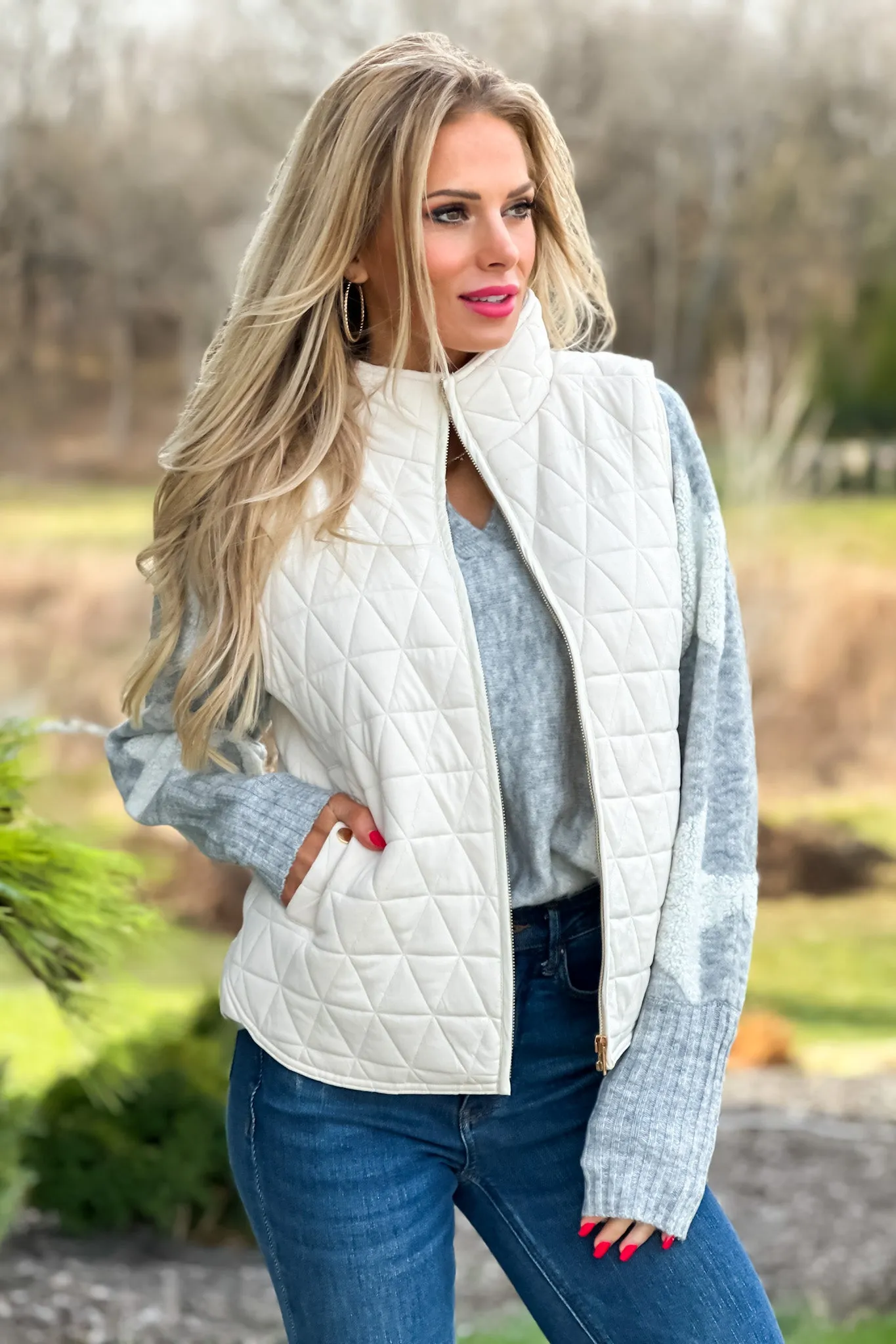 Bringing Cheer Quilted Knit Vest : Cream