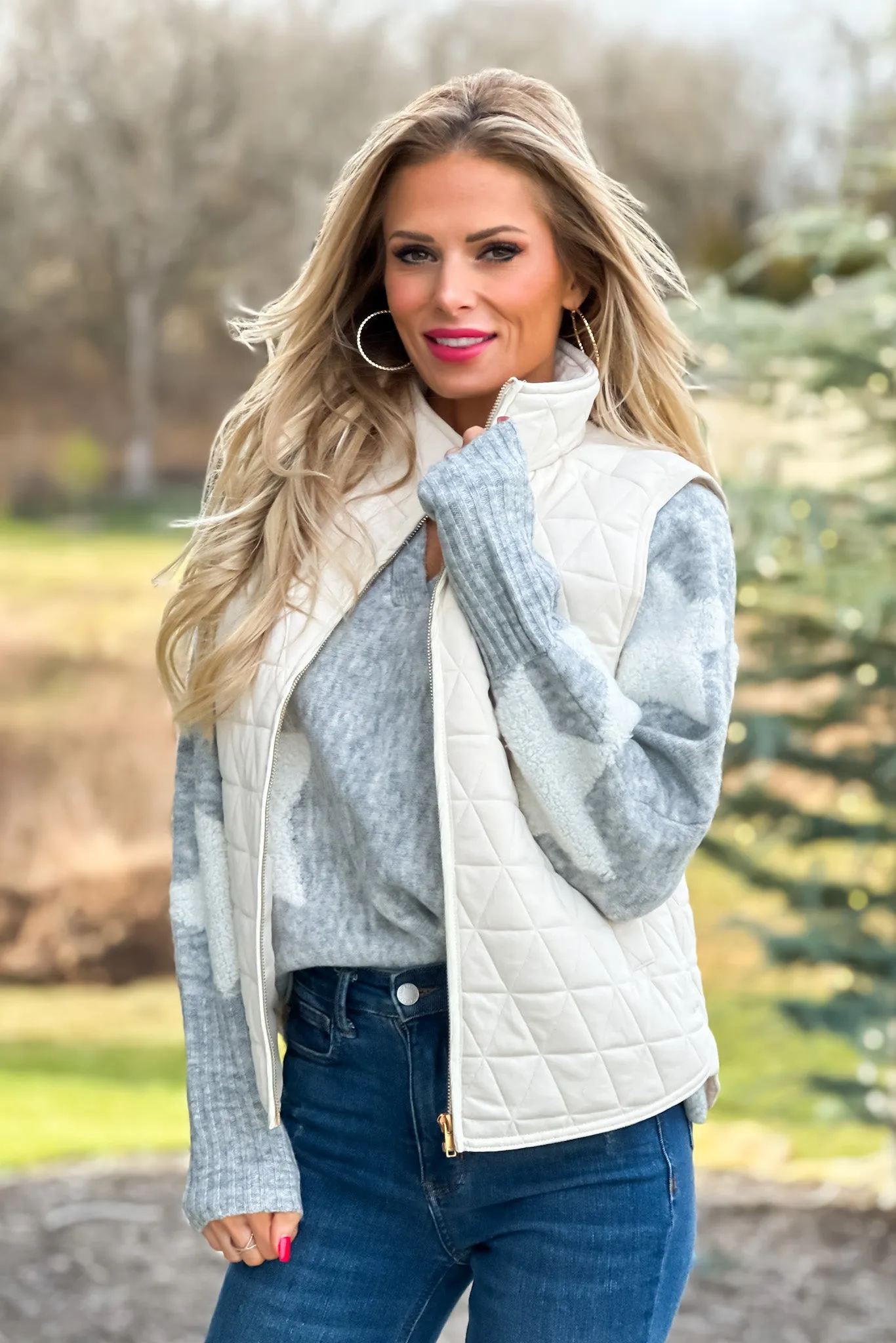 Bringing Cheer Quilted Knit Vest : Cream