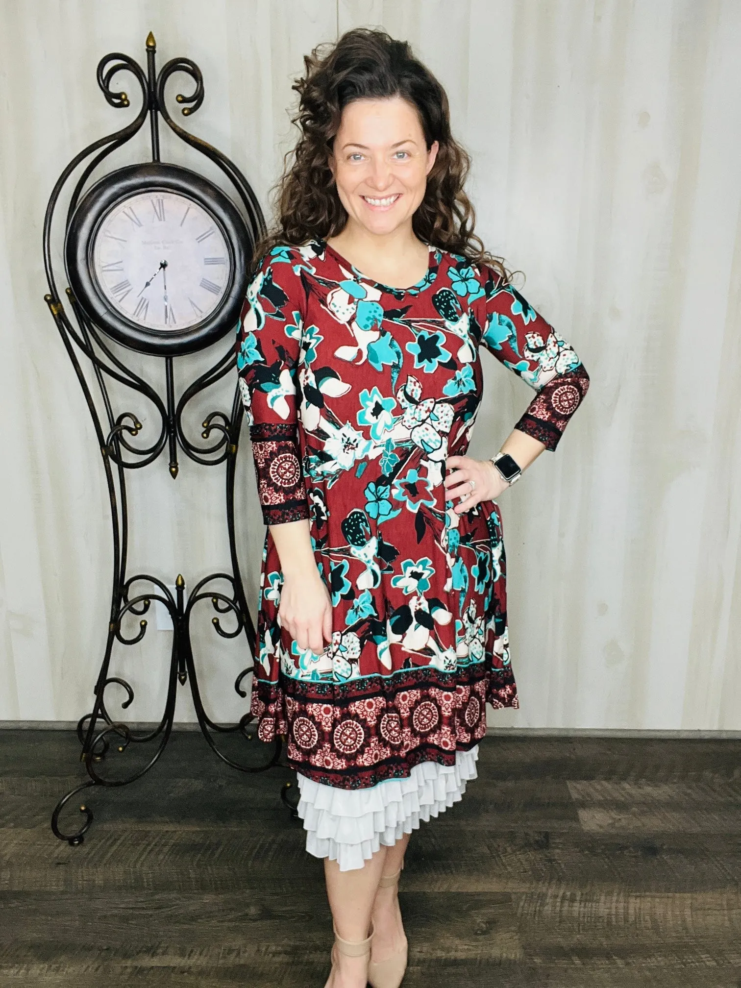 Brown & Teal Floral Tunic