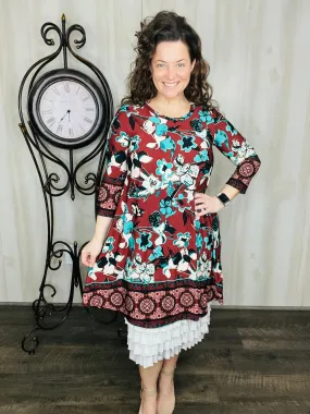 Brown & Teal Floral Tunic