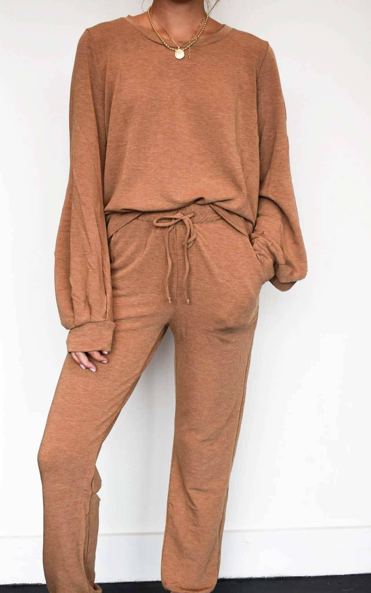 Brushed Terry Pullover Set - Tan