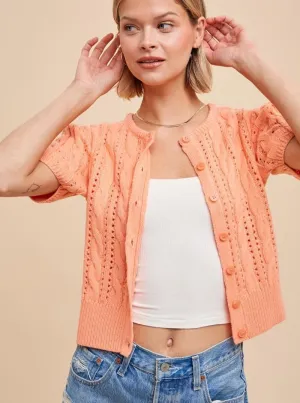 Cable Puff Sleeve Cardigan in Apricot