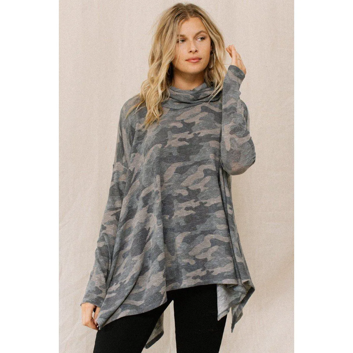 Camouflage Printed Turtleneck Top