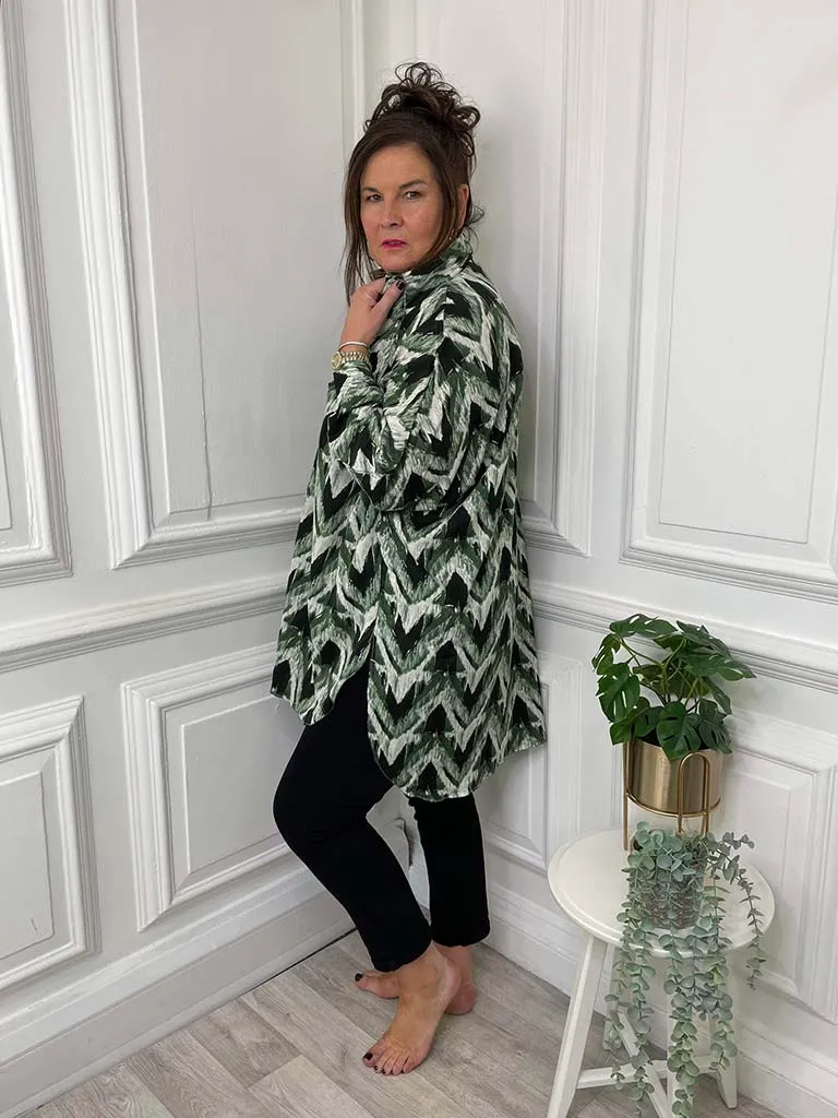 Chevron Print Shirt Tunic - Forest