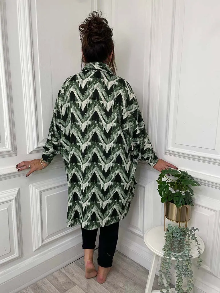 Chevron Print Shirt Tunic - Forest