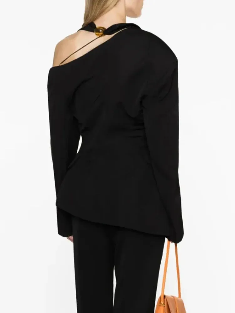 Chic Off One Shoulder Solid Slim Blazer