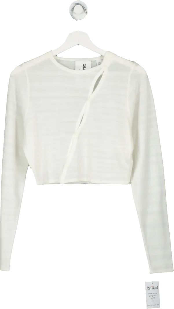 Collusion White Diagonal Button Knit Cardigan Top UK 10