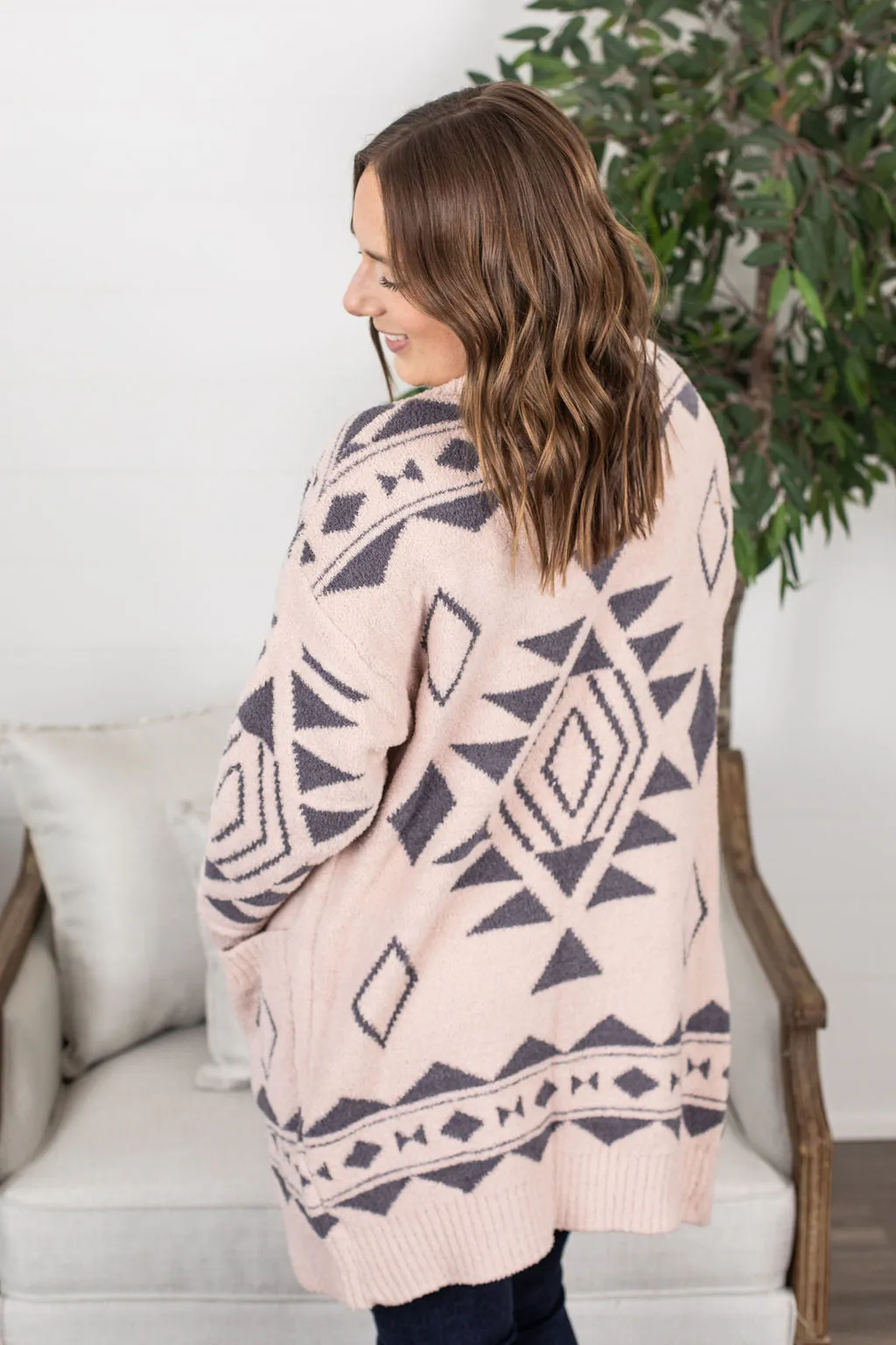 Cozy Aztec Cardigan in Blush