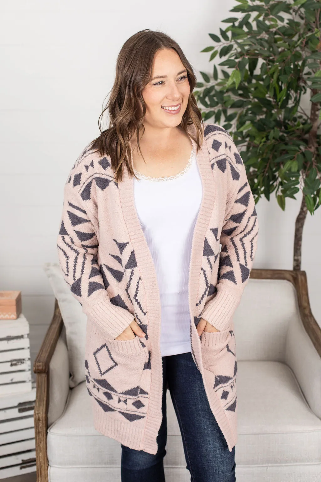 Cozy Aztec Cardigan in Blush