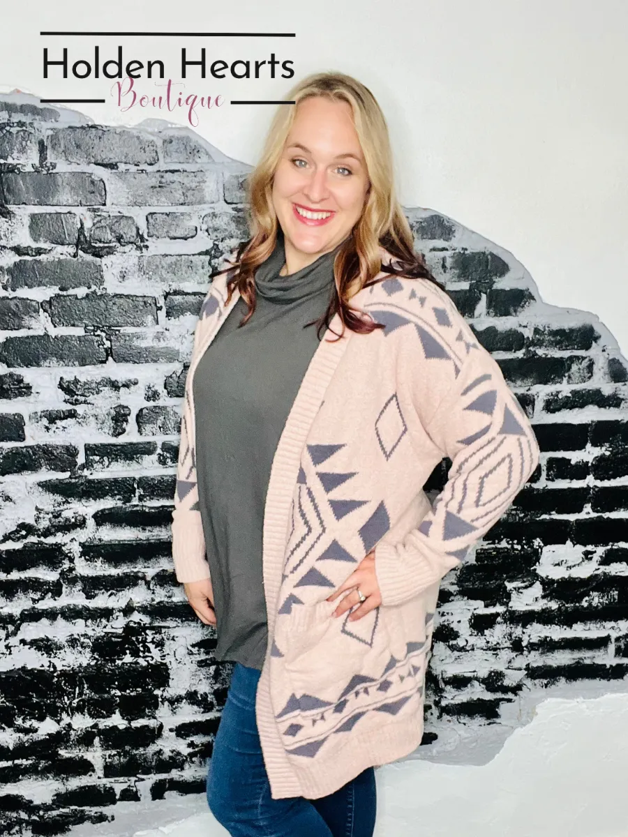 Cozy Aztec Cardigan in Blush