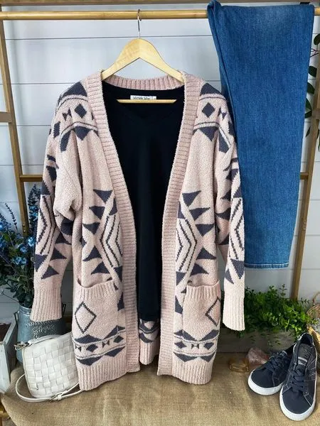 Cozy Aztec Cardigan in Blush