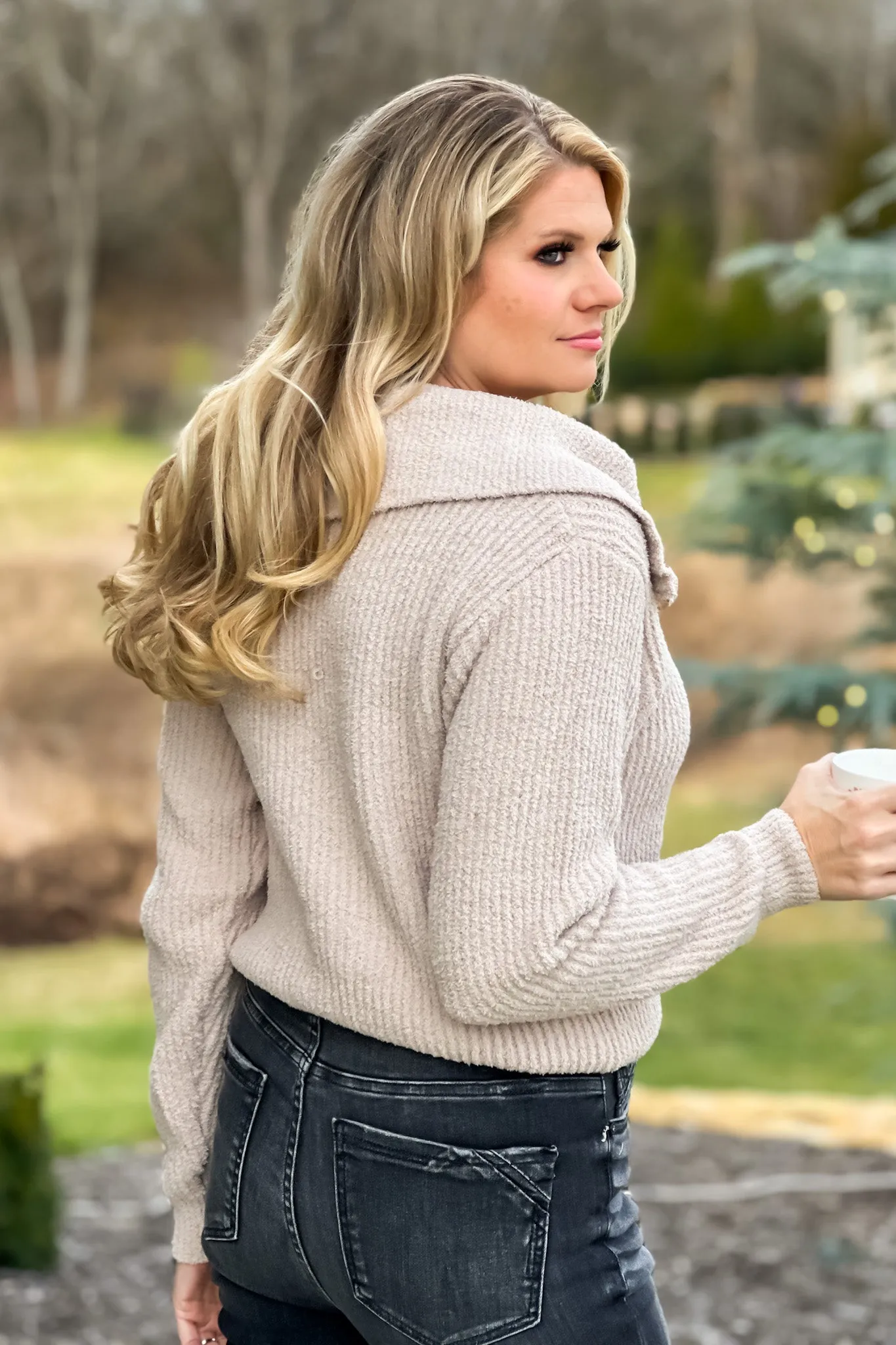 Cozy Up To You Plush Half Zip Pullover : Almond