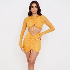 Crop Drawstring Pleats Mini Dress