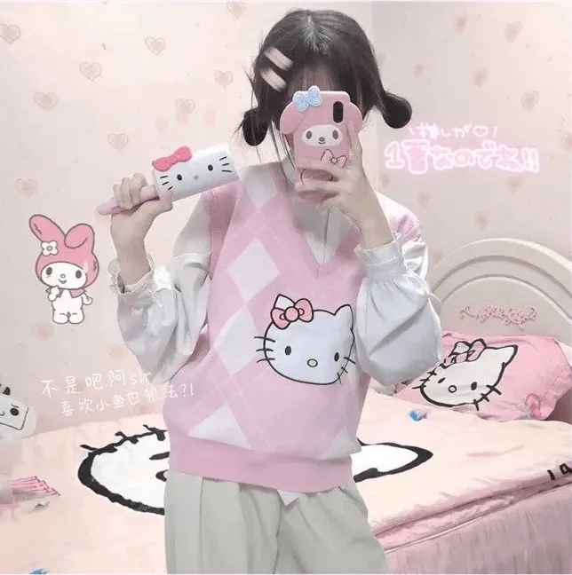 CUTE “HELLO KITTY PASTEL PINK KNIT VEST BY9001