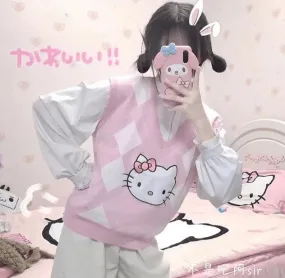 CUTE “HELLO KITTY PASTEL PINK KNIT VEST BY9001