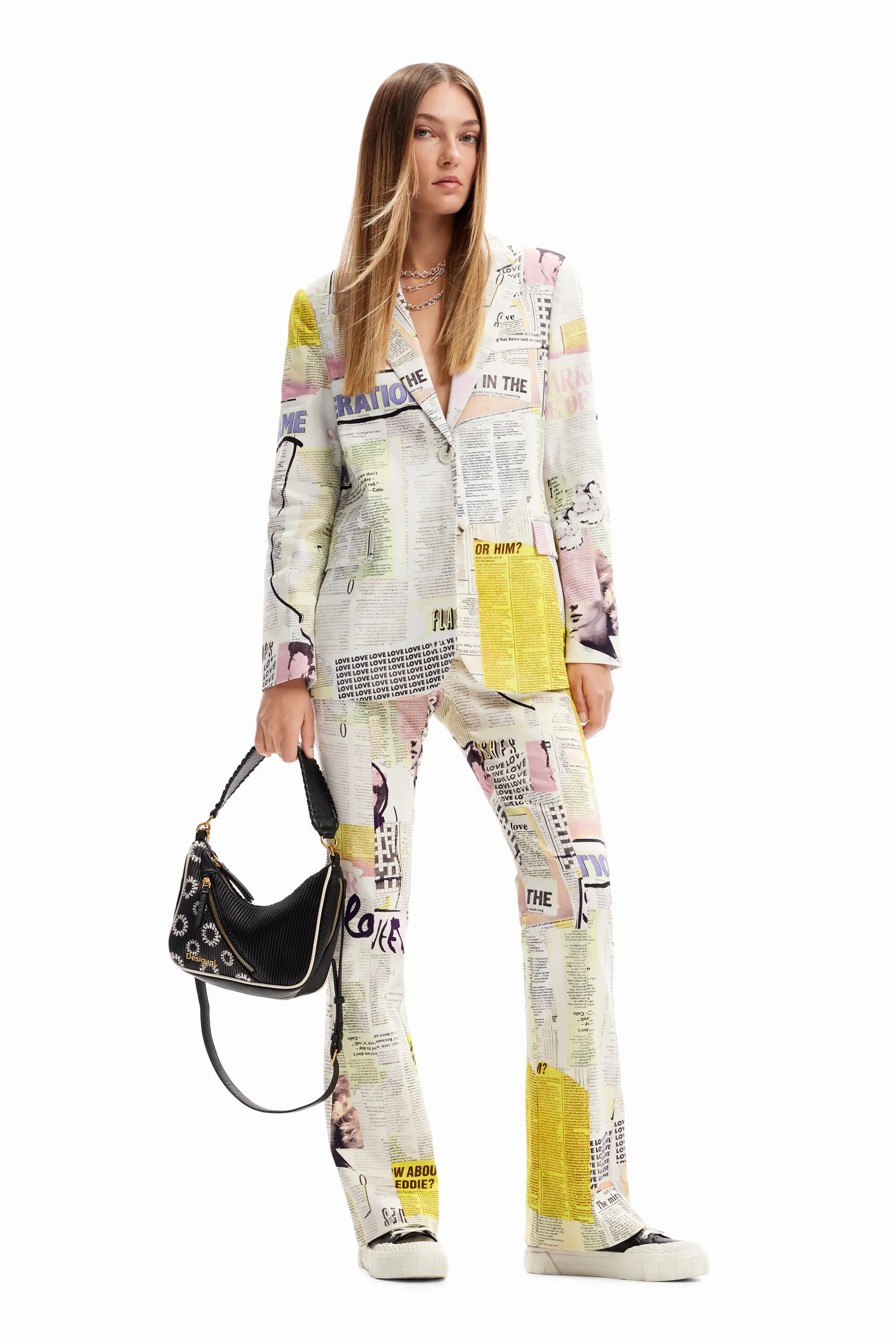 Desigual Newspaper Print Woven Blazer