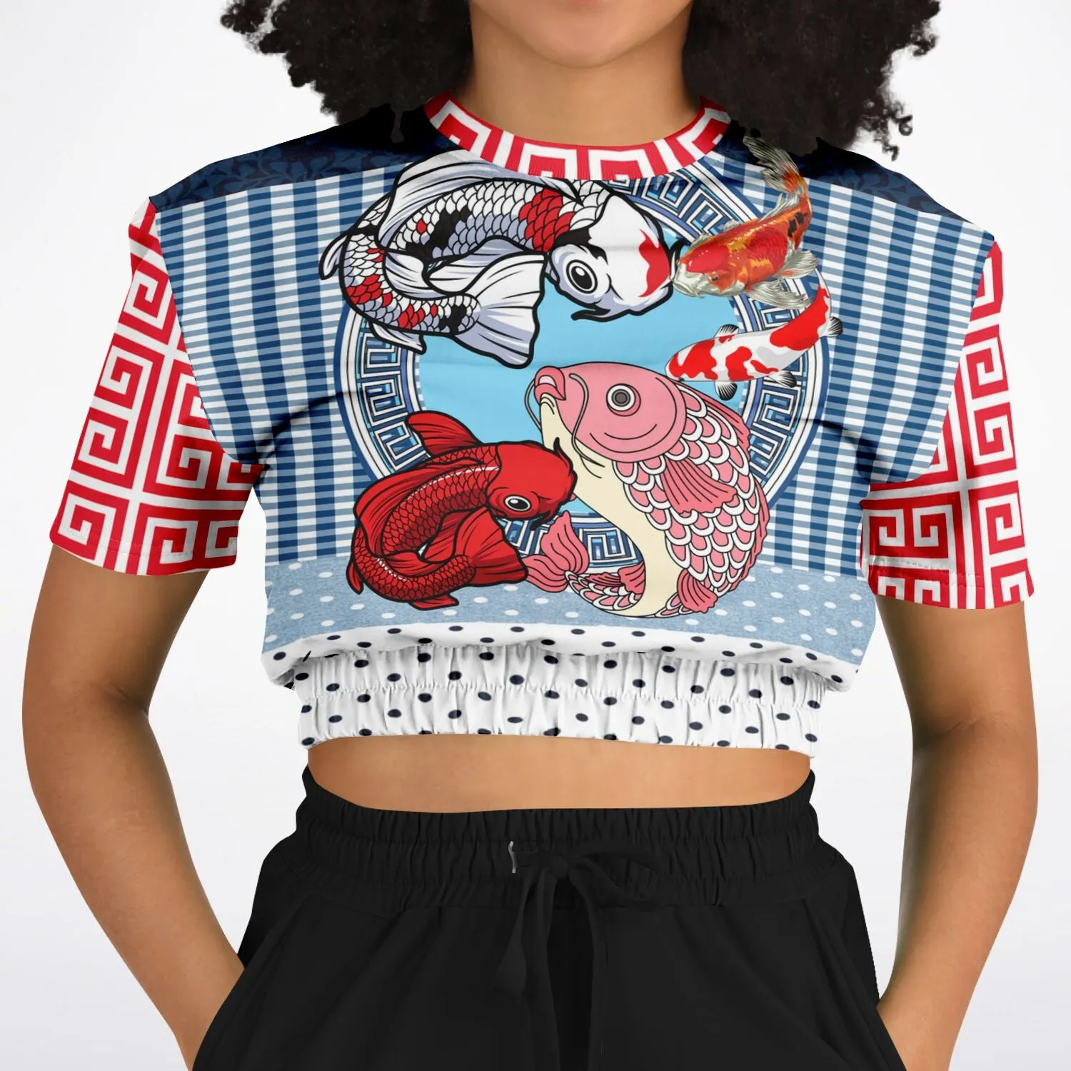 Don't Be Koi Short Sleeve Cropped Eco-Poly Sweater