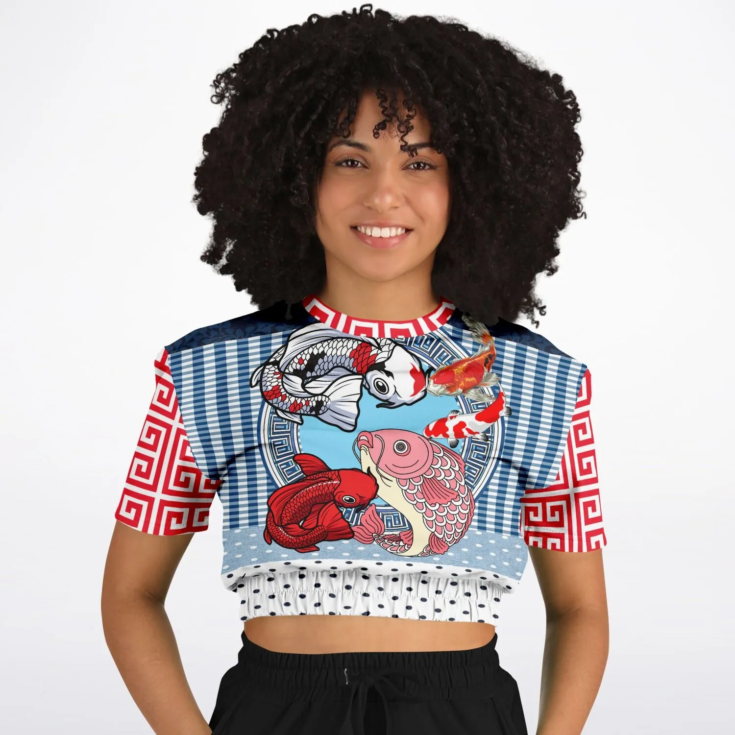 Don't Be Koi Short Sleeve Cropped Eco-Poly Sweater