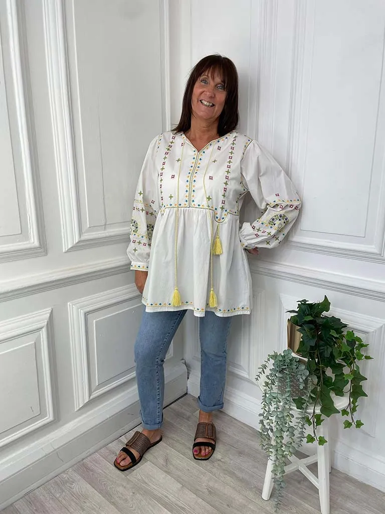 Embroidered Boho Tunic - Warm White