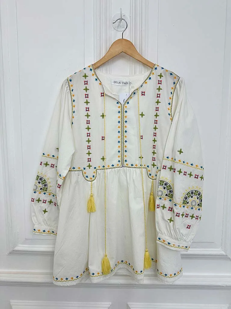 Embroidered Boho Tunic - Warm White