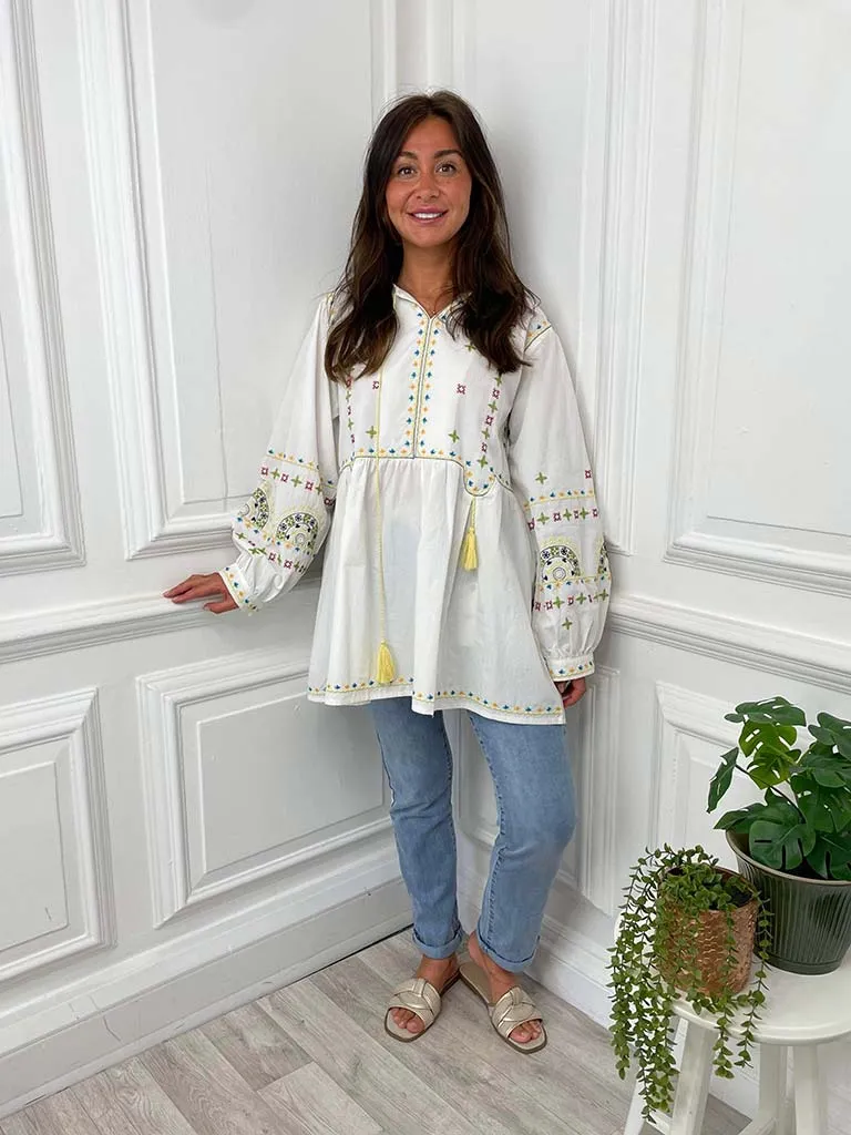 Embroidered Boho Tunic - Warm White