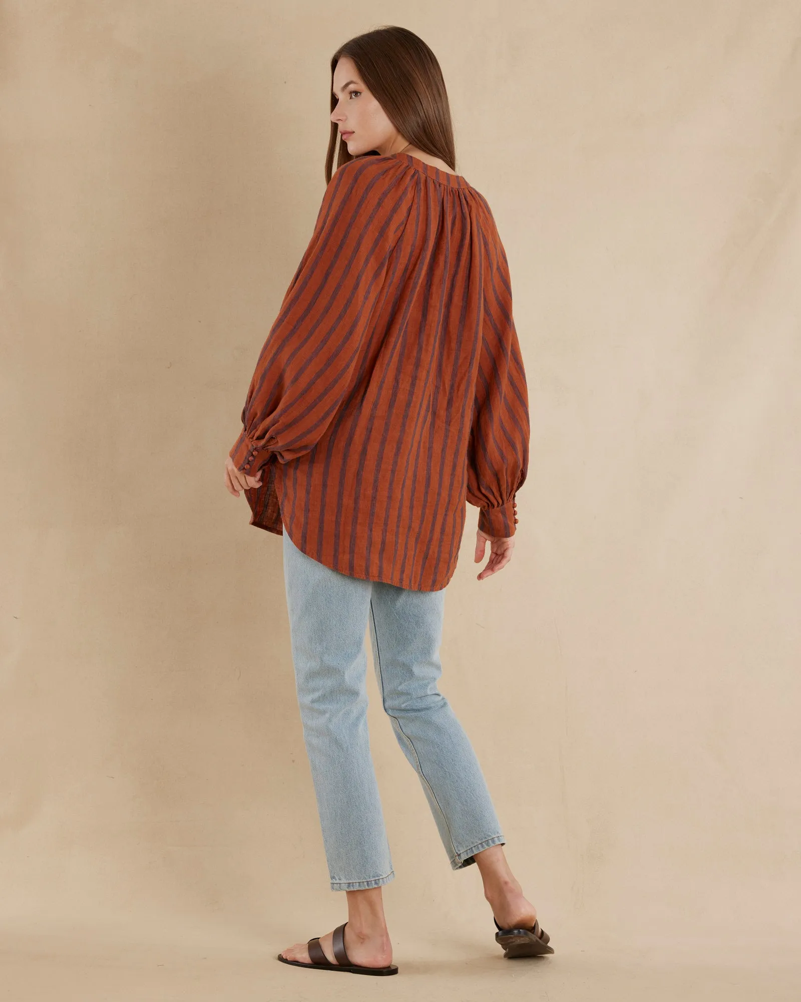 Estelle Linen Tunic Blouse - Rust