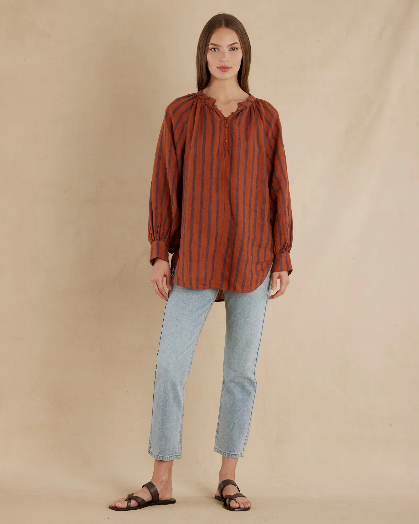 Estelle Linen Tunic Blouse - Rust