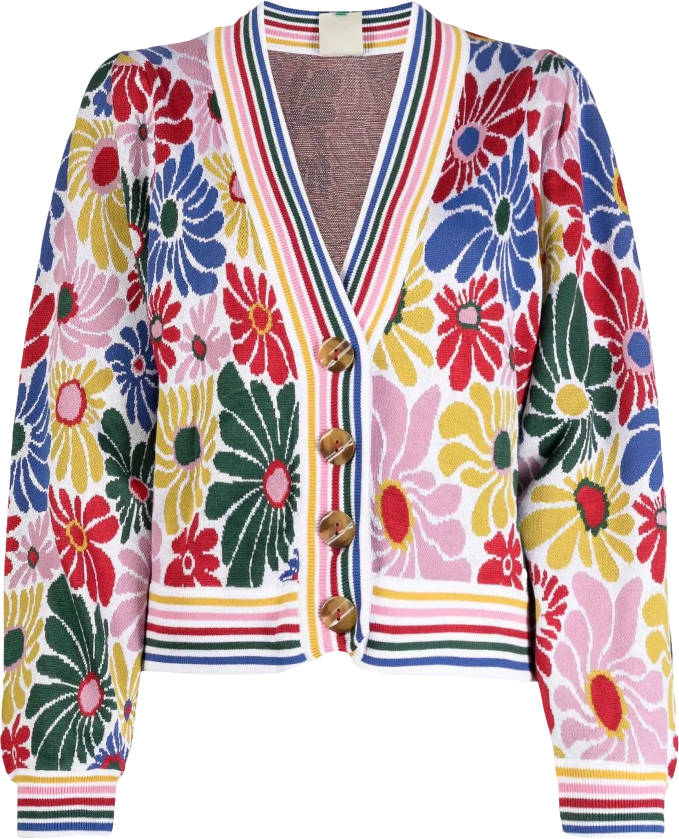 farm rio Multicoloured Sunny Daisies Knit Cardigan UK S