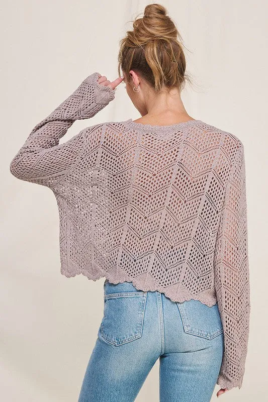 FINAL SALE - Mocha Pointelle Open Knit Pullover