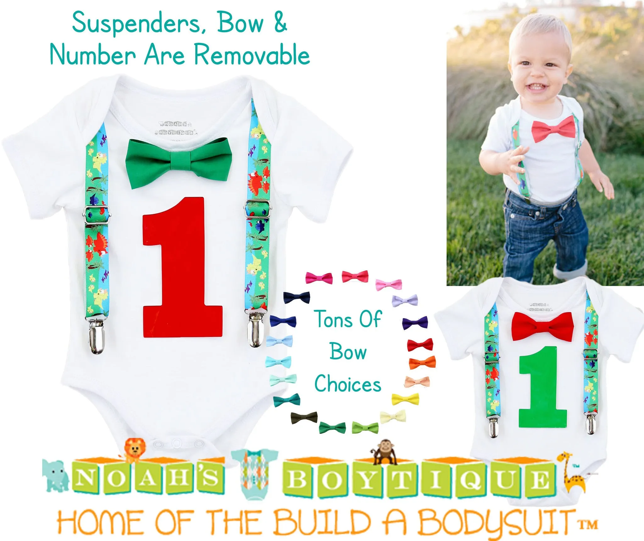 First Birthday Dinosaur Outfit - Shirt - 1st Birthday Boy - Dinosaur Party - Dinosaur Theme - Dinosaur Outfit - Dinosaur Suspenders - Green