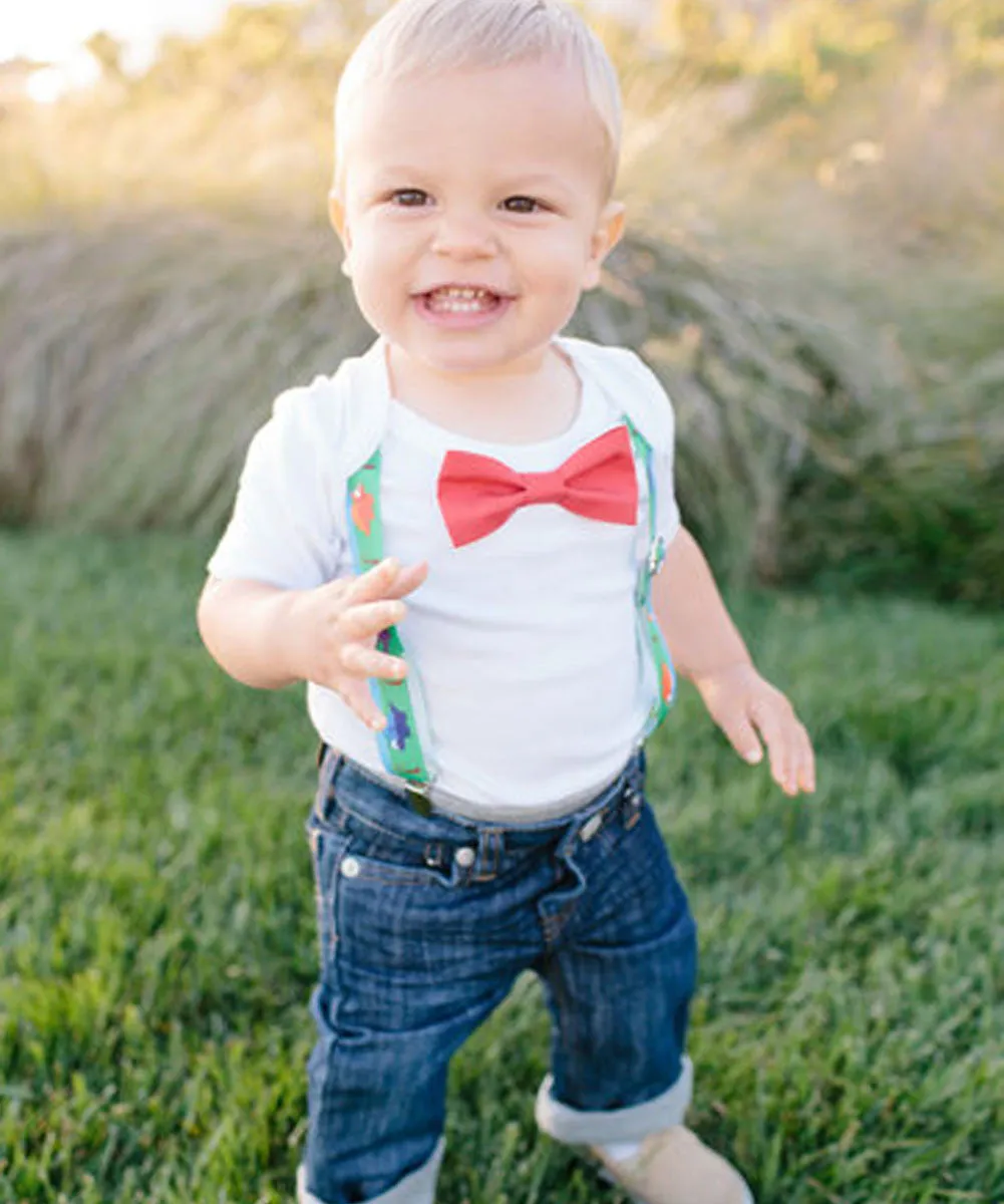 First Birthday Dinosaur Outfit - Shirt - 1st Birthday Boy - Dinosaur Party - Dinosaur Theme - Dinosaur Outfit - Dinosaur Suspenders - Green