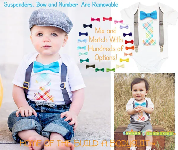 First Birthday Outfit Boy - Grey Blue Orange Lime Red Birthday - First Birthday Clothes - Birthday Shirt - Boys Birthday Outfit - Cake Smash