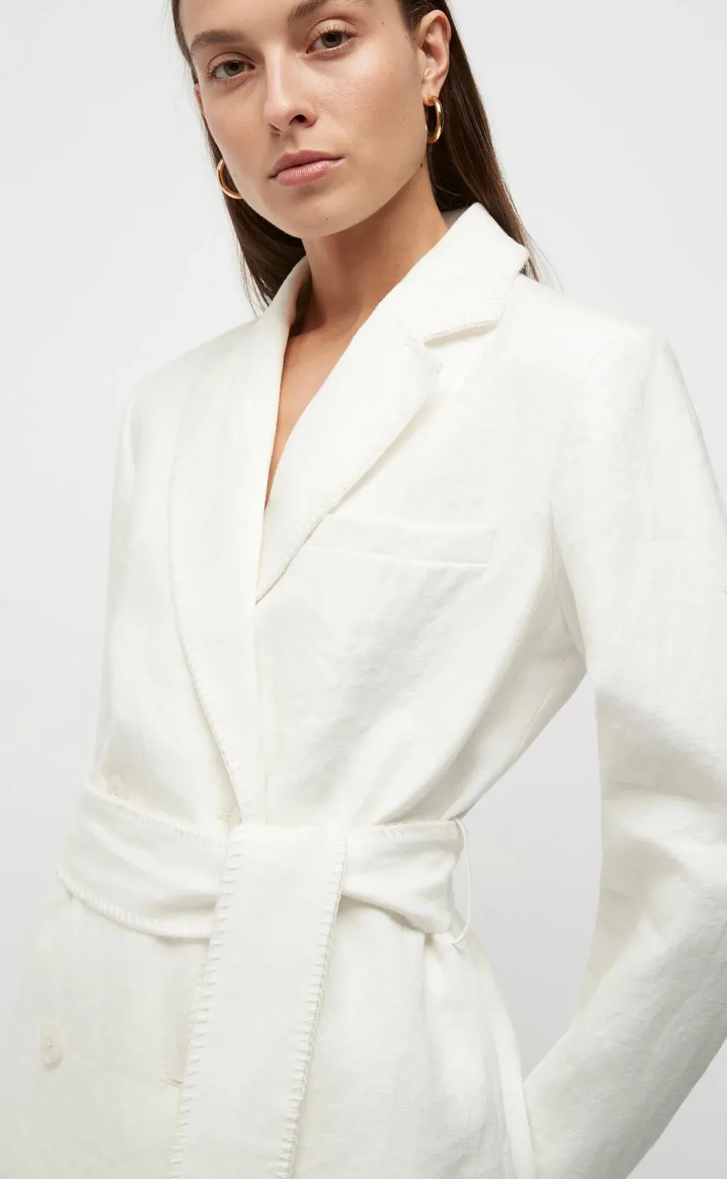 Friend of Audrey Blanket Stitch Linen Blazer - White